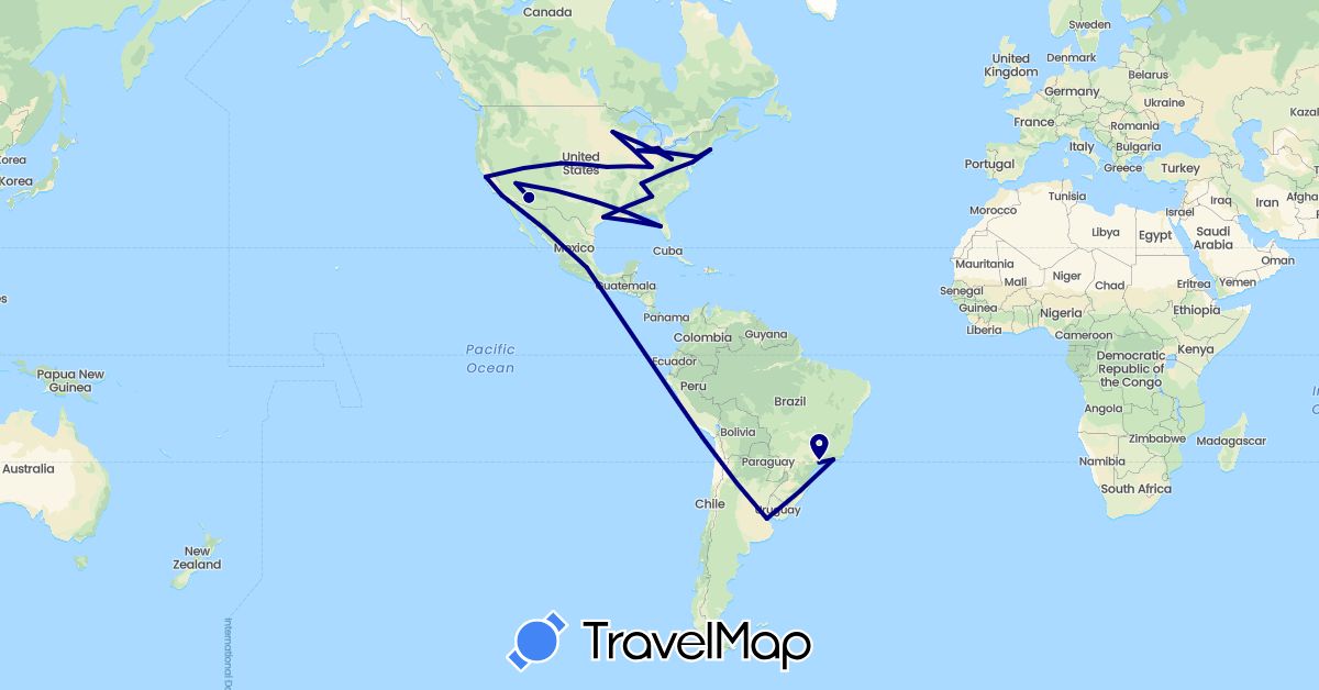 TravelMap itinerary: driving in Argentina, Brazil, Mexico, United States (North America, South America)